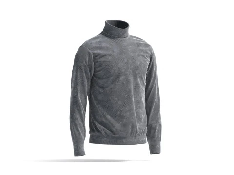 White Turtleneck Sweater - long neck knitted mens pullover 3D Model