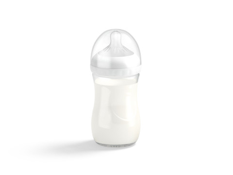 Plastic Baby Bottle With Milk - transparent children feeding container 3D Model