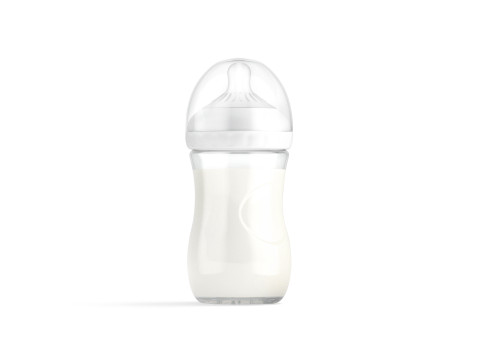 Plastic Baby Bottle With Milk - transparent children feeding container 3D Model
