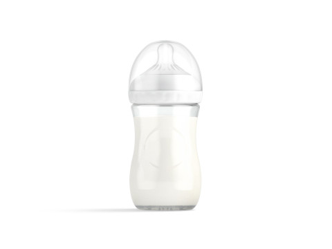 Plastic Baby Bottle With Milk - transparent children feeding container 3D Model