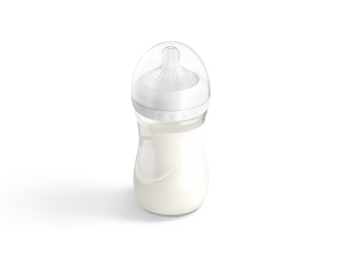 Plastic Baby Bottle With Milk - transparent children feeding container 3D Model