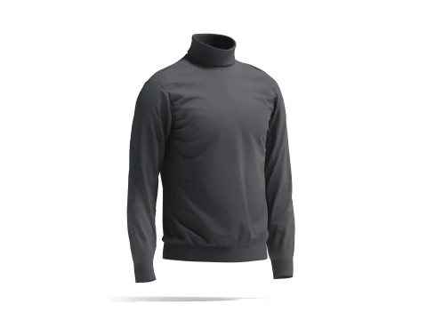 Black Turtleneck Sweater - long neck knitted mens pullover 3D Model