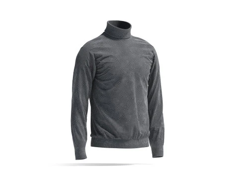 Black Turtleneck Sweater - long neck knitted mens pullover 3D Model