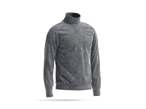 Black Turtleneck Sweater - long neck knitted mens pullover 3D Model