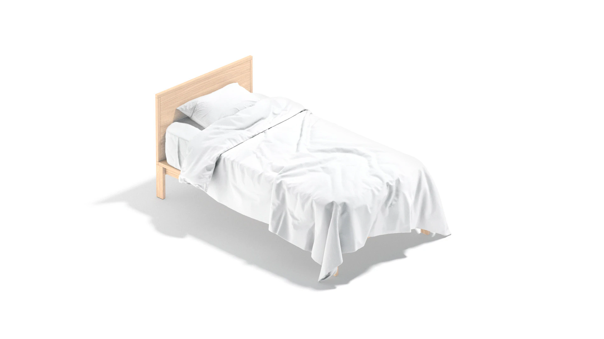 Cama de solteiro de madeira branca - cama de solteiro com travesseiro e colchão Modelo 3D .c4d .max .obj .3ds .fbx .stl .blend