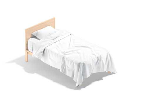 White Wooden Single Bed - twin singlebed with pillow and mattress 3D मॉडल