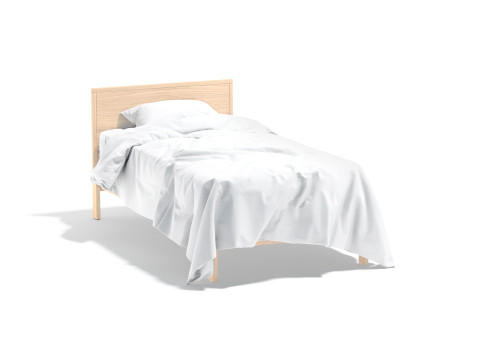 White Wooden Single Bed - twin singlebed with pillow and mattress 3D मॉडल