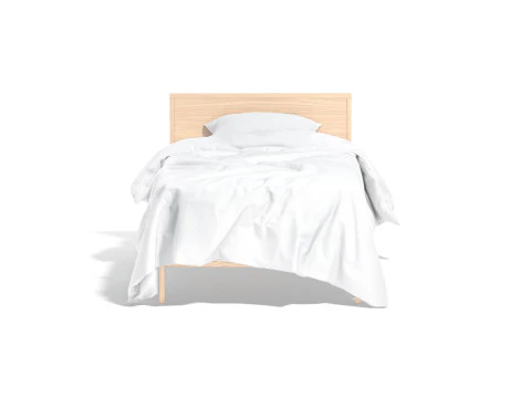Cama de solteiro de madeira branca - cama de solteiro com travesseiro e colch&atilde;o Modelo 3D