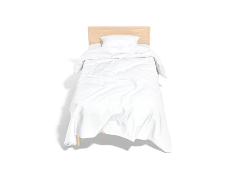 Cama de solteiro de madeira branca - cama de solteiro com travesseiro e colch&atilde;o Modelo 3D