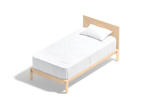 Cama de solteiro de madeira branca - cama de solteiro com travesseiro e colch&atilde;o Modelo 3D
