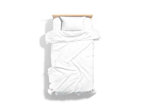 Cama de solteiro de madeira branca - cama de solteiro com travesseiro e colch&atilde;o Modelo 3D