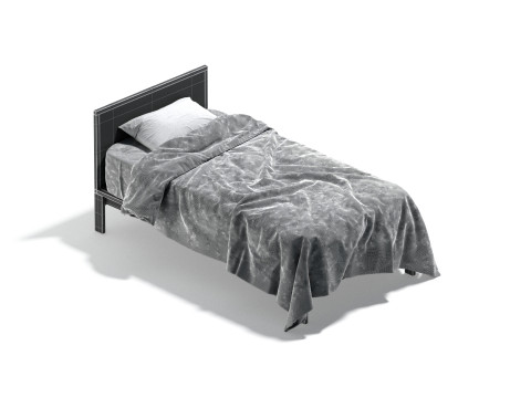 White Wooden Single Bed - twin singlebed with pillow and mattress 3D मॉडल