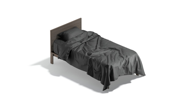Black Wooden Single Bed - twin singlebed with pillow and mattress Modello 3D .c4d .max .obj .3ds .fbx .stl .blend