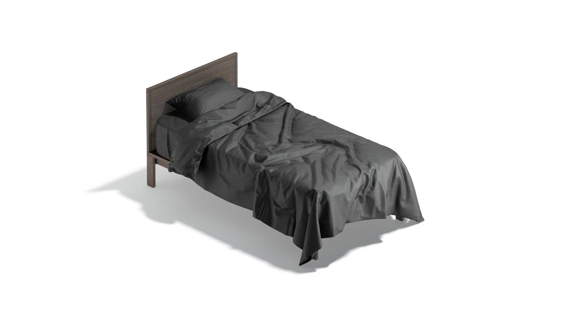Black Wooden Single Bed - twin singlebed with pillow and mattress 3D Model .c4d .max .obj .3ds .fbx .stl .blend 
