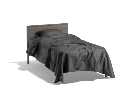 Black Wooden Single Bed - twin singlebed with pillow and mattress Modello 3D