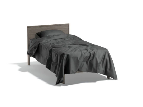Black Wooden Single Bed - twin singlebed with pillow and mattress 3D Model