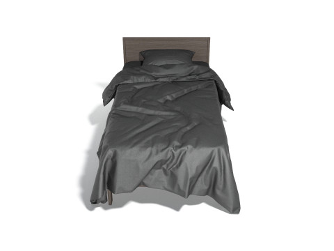 Black Wooden Single Bed - twin singlebed with pillow and mattress Modello 3D