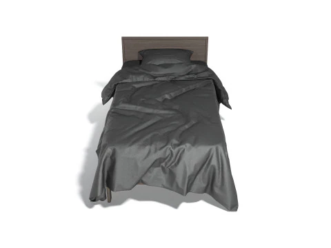 Black Wooden Single Bed - twin singlebed with pillow and mattress 3D Model
