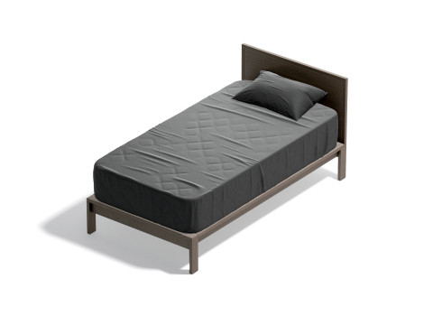 Black Wooden Single Bed - twin singlebed with pillow and mattress Modello 3D