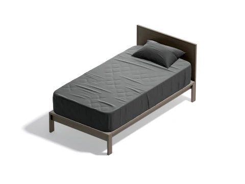 Black Wooden Single Bed - twin singlebed with pillow and mattress 3D Model