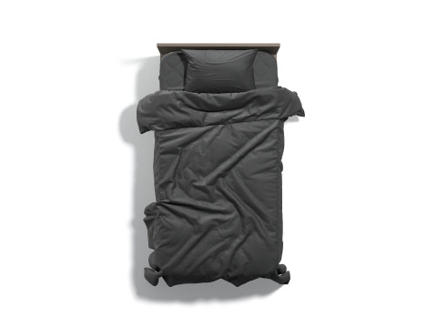 Black Wooden Single Bed - twin singlebed with pillow and mattress Modello 3D