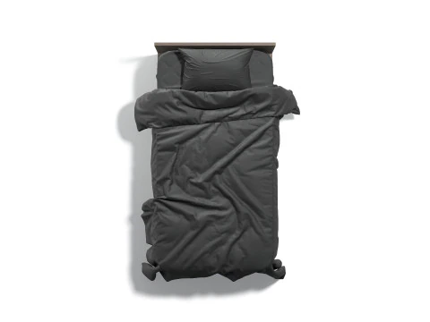 Black Wooden Single Bed - twin singlebed with pillow and mattress 3D Model