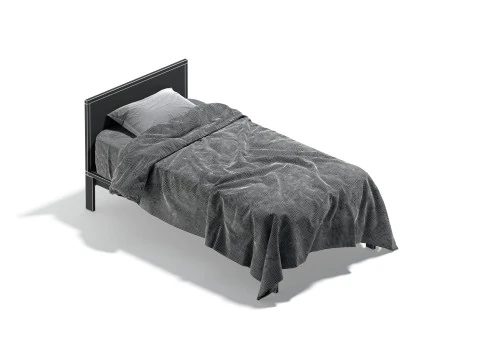 Black Wooden Single Bed - twin singlebed with pillow and mattress 3D Model