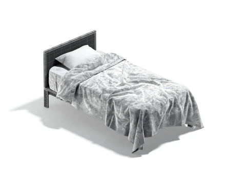 Black Wooden Single Bed - twin singlebed with pillow and mattress 3D Model