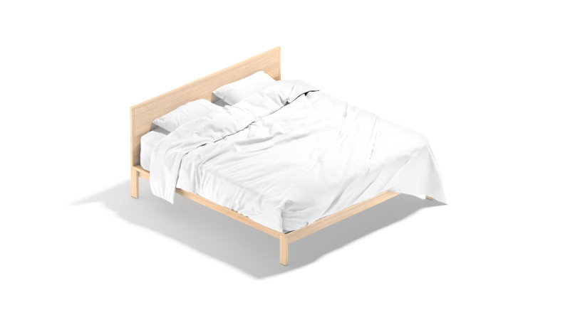 White Wooden Double Bed - king size bedding with pillow and mattress 3D-Modell .c4d .max .obj .3ds .fbx .stl .blend