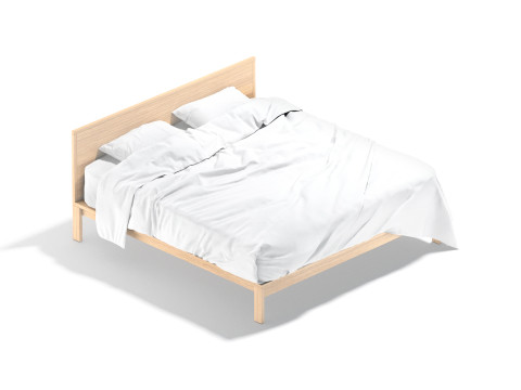 White Wooden Double Bed - king size bedding with pillow and mattress 3D 모델