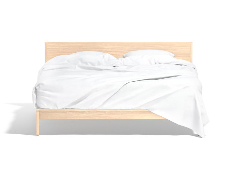 White Wooden Double Bed - king size bedding with pillow and mattress 3D-Modell
