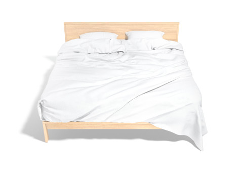 White Wooden Double Bed - king size bedding with pillow and mattress 3D-Modell