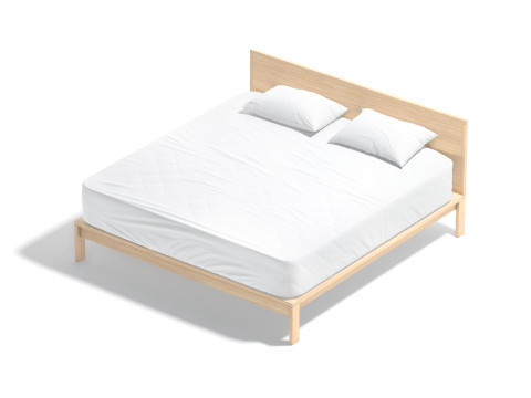 White Wooden Double Bed - king size bedding with pillow and mattress 3D-Modell