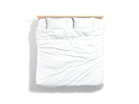 White Wooden Double Bed - king size bedding with pillow and mattress 3D-Modell