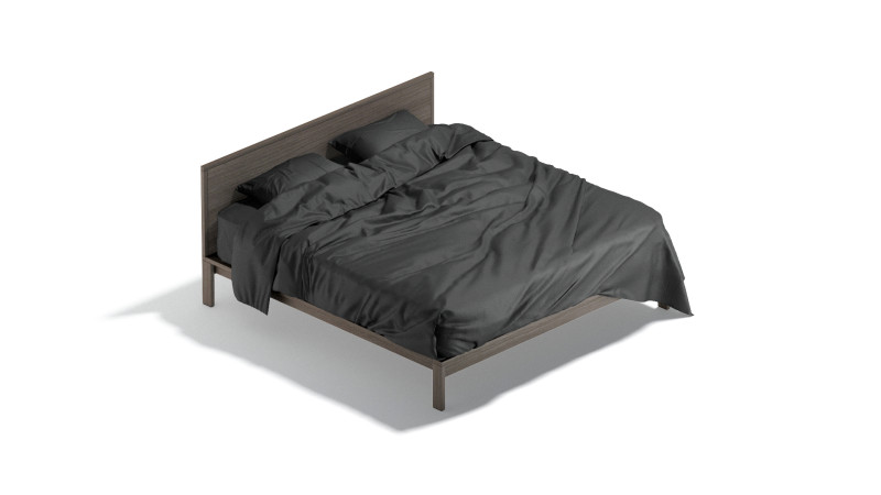 Black Wooden Double Bed - king size bedding with pillow and mattress 3D-Modell .c4d .max .obj .3ds .fbx .stl .blend