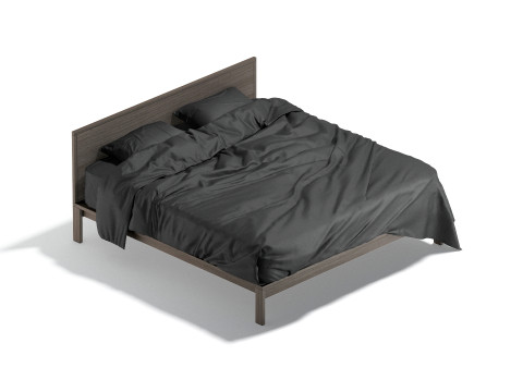 Black Wooden Double Bed - king size bedding with pillow and mattress 3D मॉडल