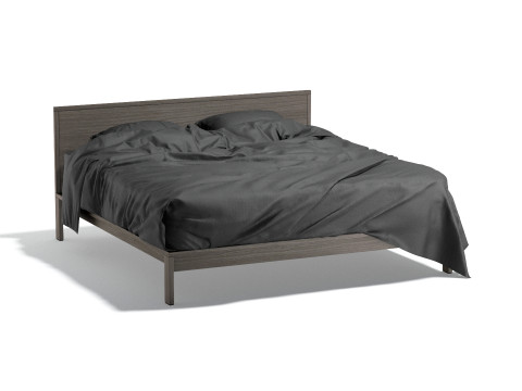 Black Wooden Double Bed - king size bedding with pillow and mattress 3D-Modell