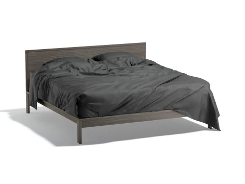 Black Wooden Double Bed - king size bedding with pillow and mattress 3D Model