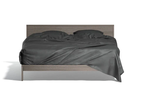 Black Wooden Double Bed - king size bedding with pillow and mattress 3D Model