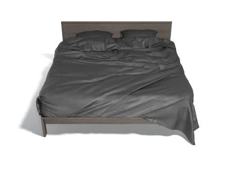 Black Wooden Double Bed - king size bedding with pillow and mattress 3D Model