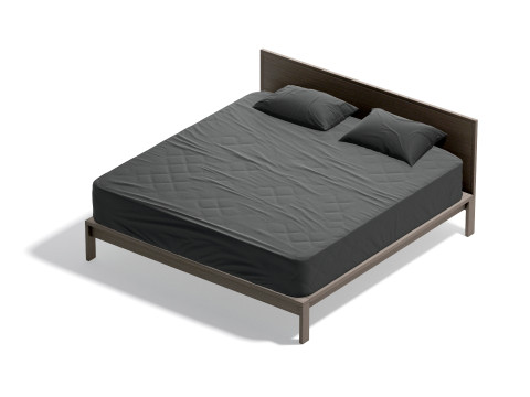 Black Wooden Double Bed - king size bedding with pillow and mattress 3D-Modell