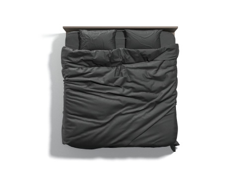 Black Wooden Double Bed - king size bedding with pillow and mattress 3D-Modell