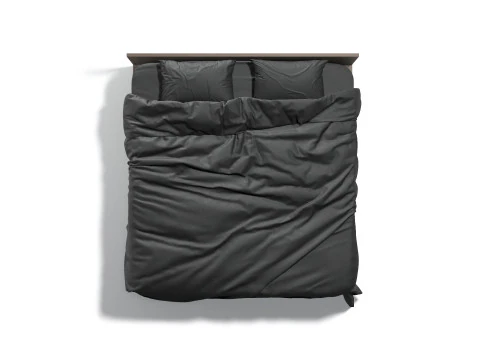 Black Wooden Double Bed - king size bedding with pillow and mattress 3D Model