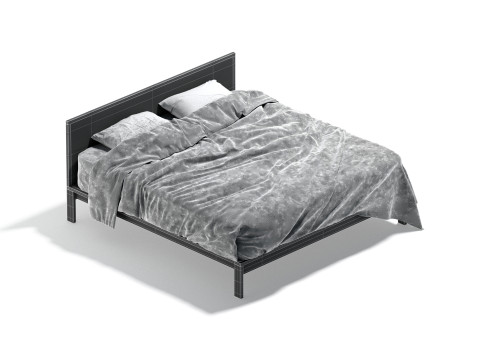 Black Wooden Double Bed - king size bedding with pillow and mattress 3D-Modell