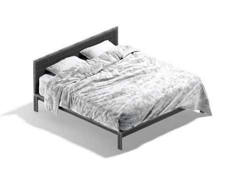 Black Wooden Double Bed - king size bedding with pillow and mattress 3D-Modell