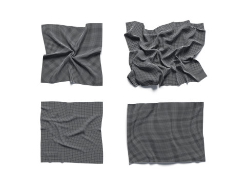 White Crumpled Fabric 4 Types - wrinkled cotton textile set 3D Модель