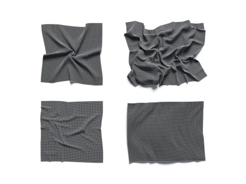 Beyaz Buruşuk Kumaş 4 &Ccedil;eşit - buruşuk pamuklu tekstil seti 3D Model