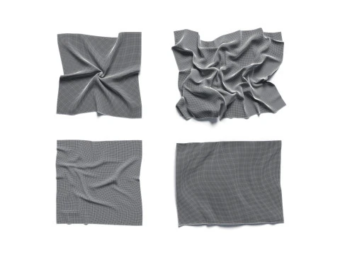 Beyaz Buruşuk Kumaş 4 &Ccedil;eşit - buruşuk pamuklu tekstil seti 3D Model