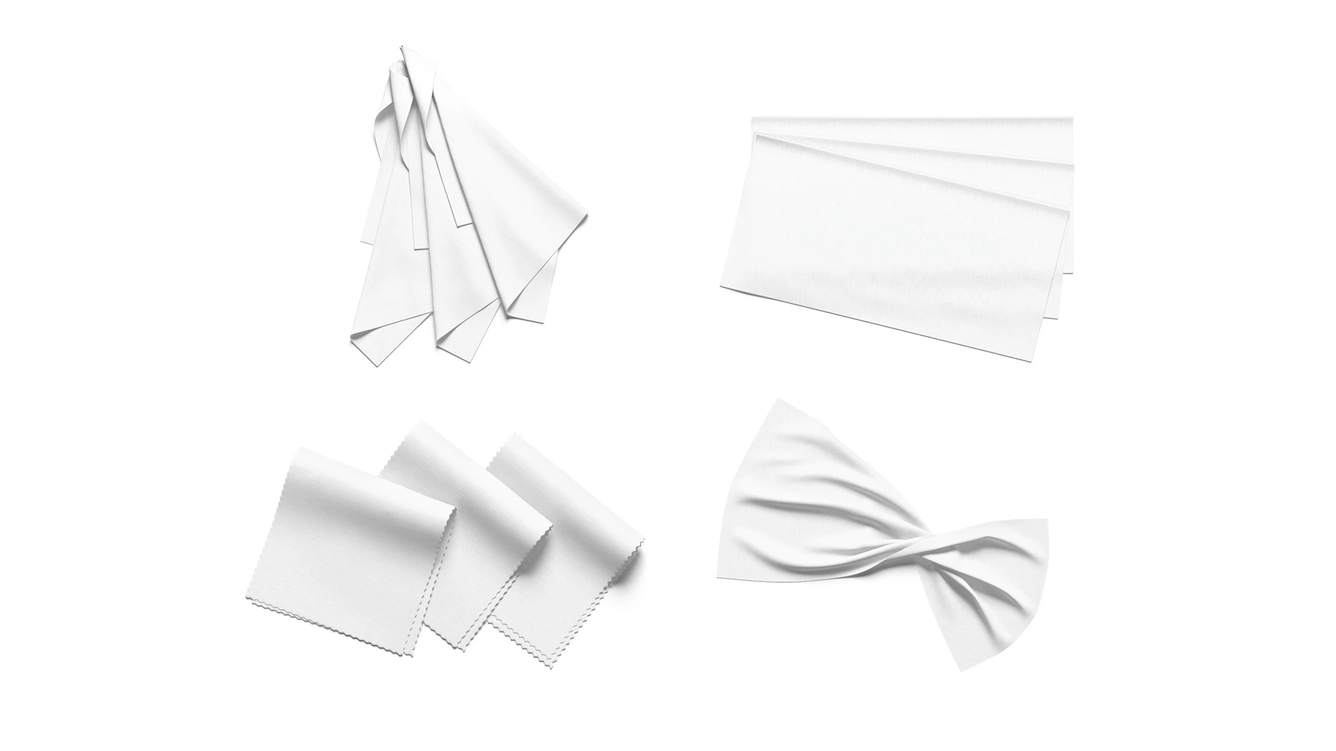 White Folded Fabric Sample 4 Types - crumpled cotton textile pieces set 3D Model .c4d .max .obj .3ds .fbx .stl .blend 