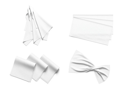 White Folded Fabric Sample 4 Types - crumpled cotton textile pieces set 3D Model